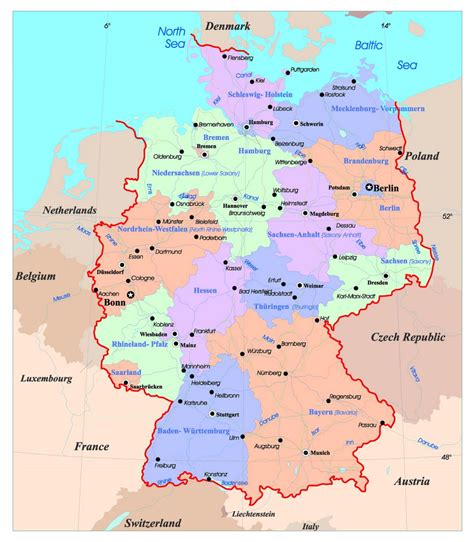 Detailed administrative map of Germany with major cities | Germany | Europe | Mapsland | Maps of ...