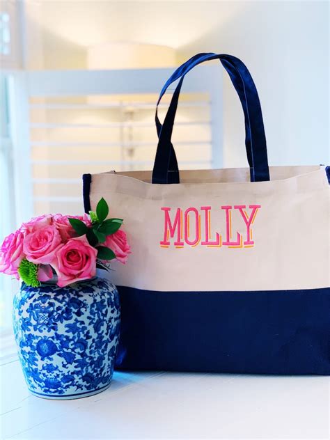 Monogram Tote Bag Personalized Tote Bag Large Canvas - Etsy