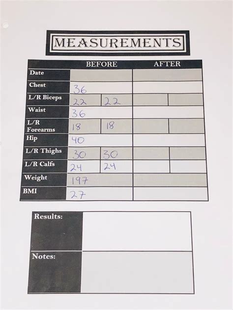 Body Measurement Tracker / Body Measurements Before and After Results / Printable - Etsy