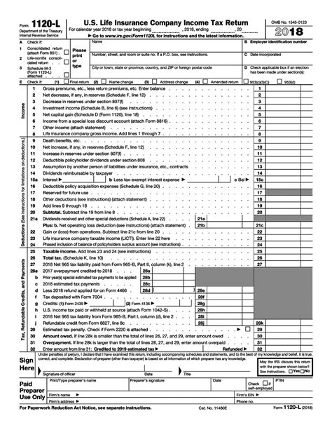 IRS Form 1120-L 2018 - 2019 - Printable & Fillable Sample in PDF