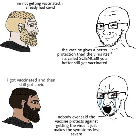 yes chad (infected) vs soyjak (vaxxer) | Wojak Comics | Know Your Meme