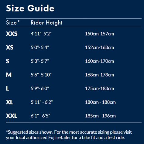 Fuji Bike Size Chart