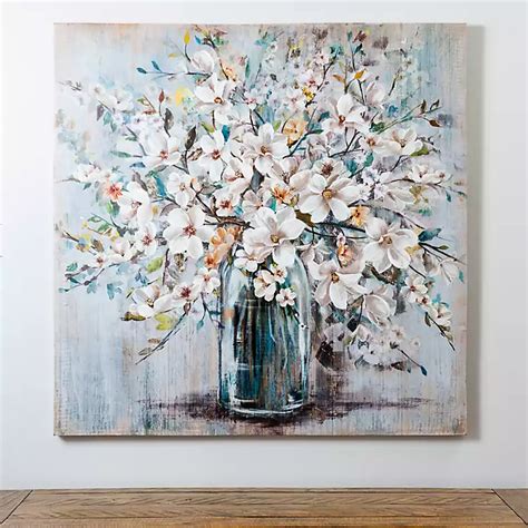 White and Blue Soft Floral Canvas Art Print | Kirklands | Unique canvas art, Floral oil ...