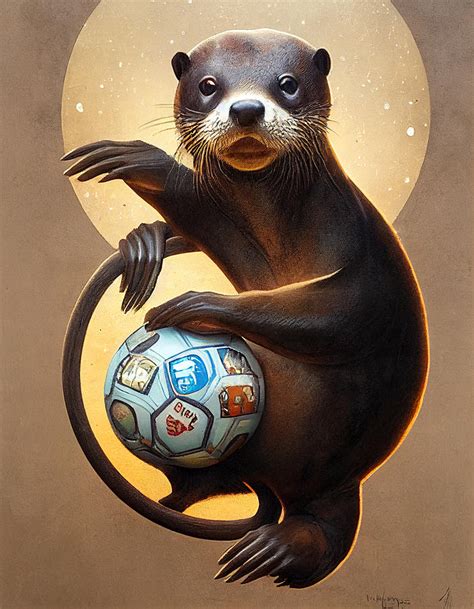 Anthropomorphic Otter as a Center player with ball in by Asar Studios Painting by Celestial ...