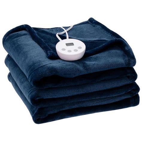 Gymax 62 in. x 84 in. Heated Electric Blanket Timer Blue Twin Size Heated Throw Blanket GYM10473 ...