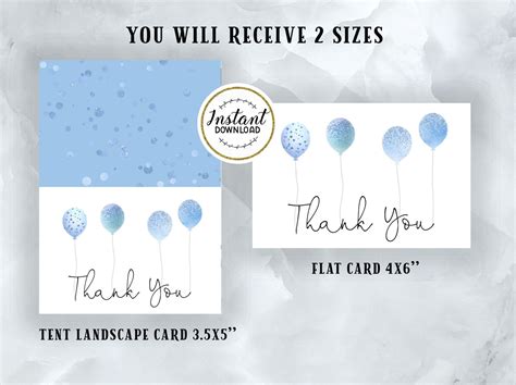 Blue Balloons Thank You Card INSTANT DOWNLOAD 2 Sizes Baby - Etsy