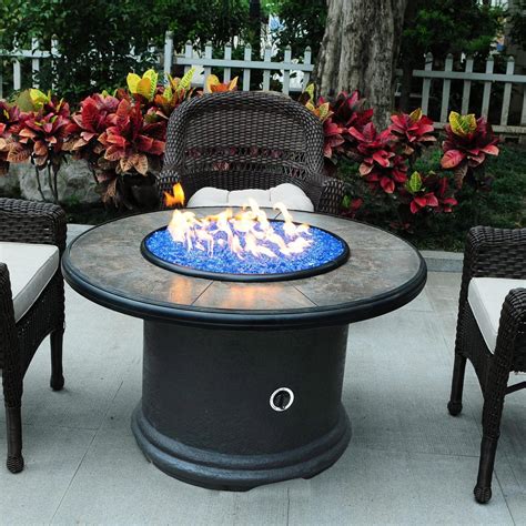 Tretco 44-Inch Traditional Round Liquid Propane Concrete Fire Pit Table - Dark Brown W/ Tile Top ...