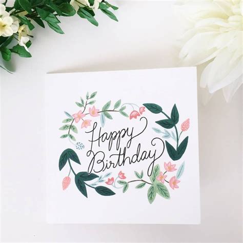 'Happy Birthday' Floral Card | Calligraphy birthday card, Happy ...