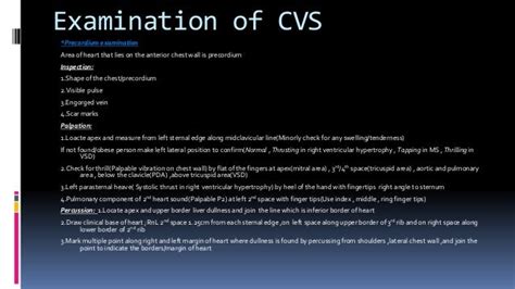 Examination of cvs