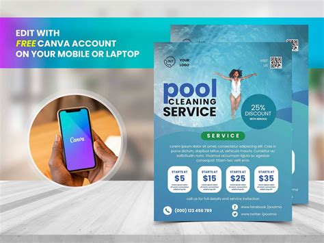 POOL MAINTENANCE FLYER, Diy Editable Canva Template, Printable & Social ...