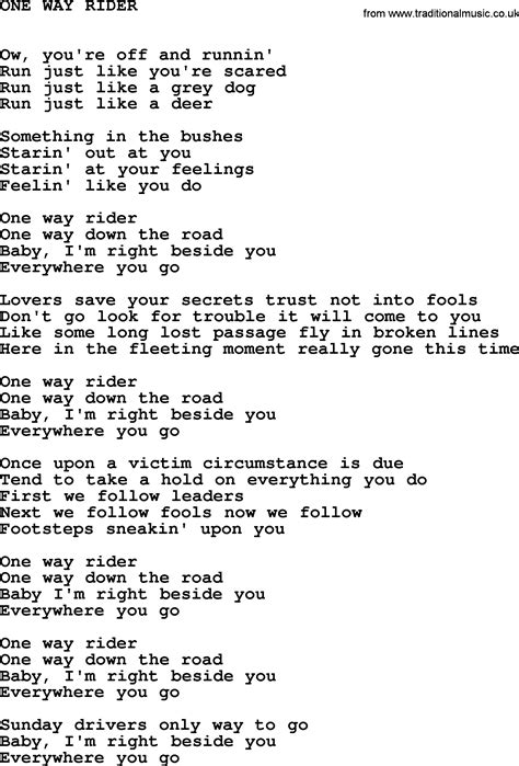 Johnny Cash song: One Way Rider, lyrics