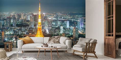 Tokyo Skyline at Night Wall Mural | Wallsauce US