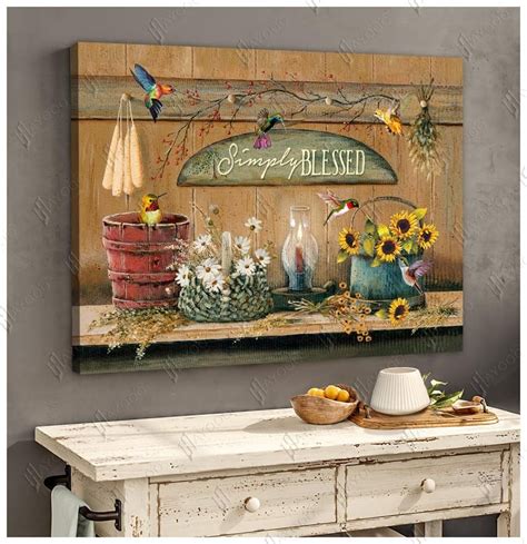 HAYOOO Simply blessed Farmhouse and Hummingbirds canvas wall art decor | Farmhouse wall art ...