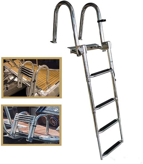 Buy Boat Ladders Pontoon Boat Ladder 4 Steps, Stainless Steel Folding Telescoping Ladders ...