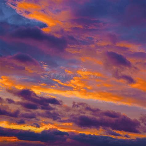 Purple Orange Sunset. Evening Sky with Clouds Stock Photo - Image of ...