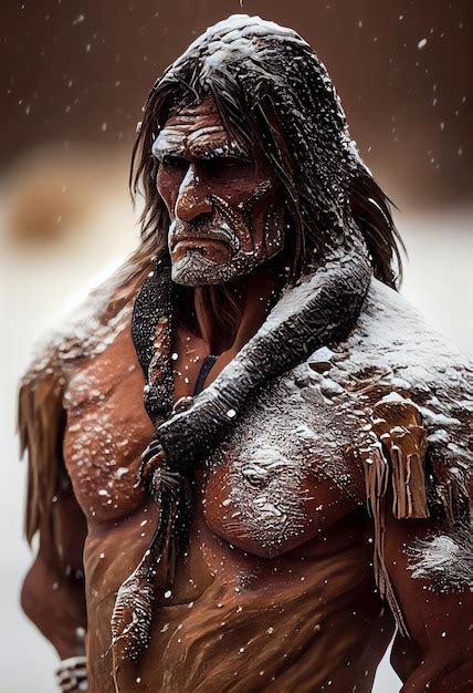 Premium AI Image | Stone age man hunting under the snow