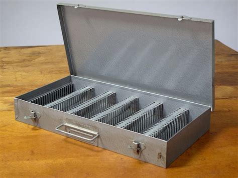 Industrial Metal 35mm Slide Storage Box with Handle by CathodeBlue