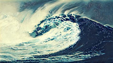 Tidal wave painting, waves, sea, drawing, artwork HD wallpaper | Wallpaper Flare