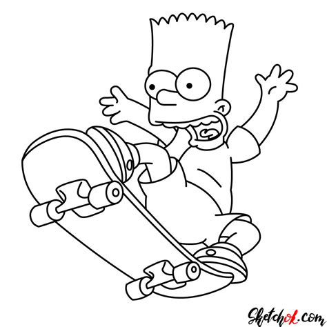 How to Draw Bart Simpson on His Skateboard