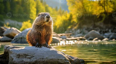 Close-up photo of a Woodchuck looking in their habitat. Generative AI ...