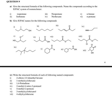 SOLVED: QUESTION 9 a) Give the structural formula of the following compounds. Name the compounds ...