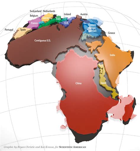 The True Size of Africa (Map by Scientific American) | Relative Map Sizes / How Big Africa ...