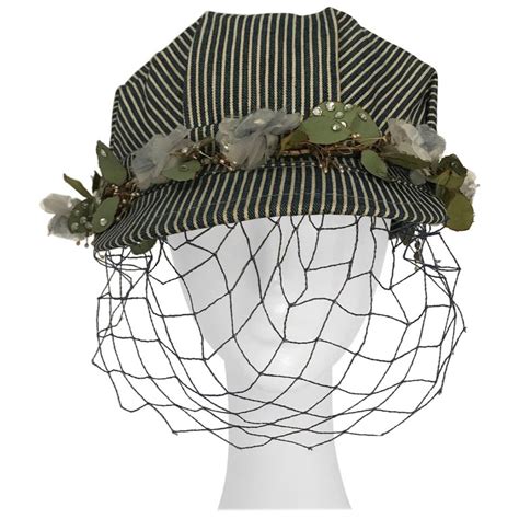 1950s Working Railroad Hat with Silk Flowers and Net For Sale at 1stDibs | railroad hats for sale