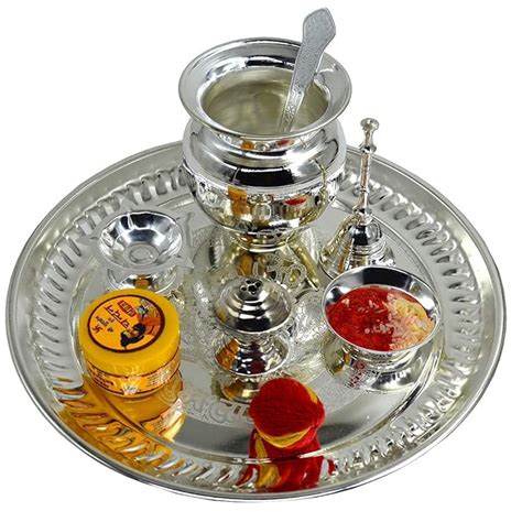 Buy radhna Festive Special Silver Plated Puja Thali Set with Kalawa, Roli Akshat, Chandan Tika ...