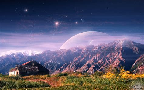 Trippy Sci-Fi Planetscape HD Wallpaper by QAuZ