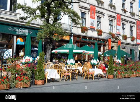 Poland Krakow Cracow Main Square Restaurants Cafe Stock Photo - Alamy