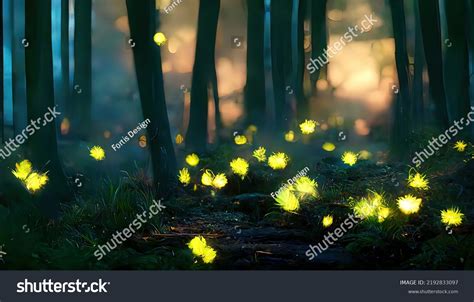 Fireflies Night Forest Landscape Digital Painting Stock Illustration 2192833097 | Shutterstock