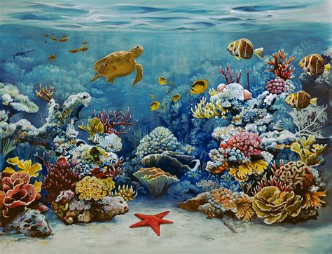 Coral reef art, Starfish painting, Coral reef drawing