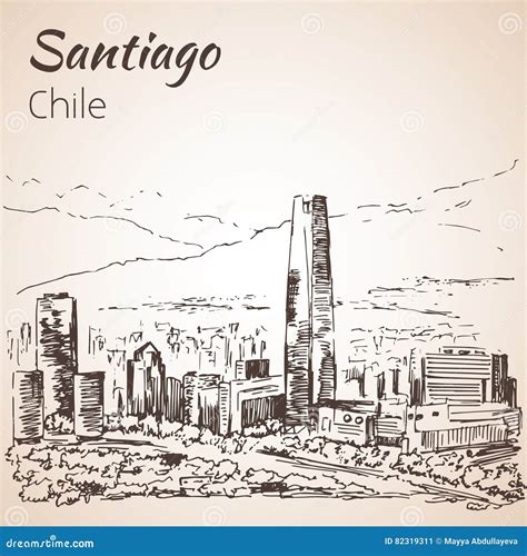 Santiago Skyline, Chile. Sketch. Vector Illustration | CartoonDealer.com #82319314