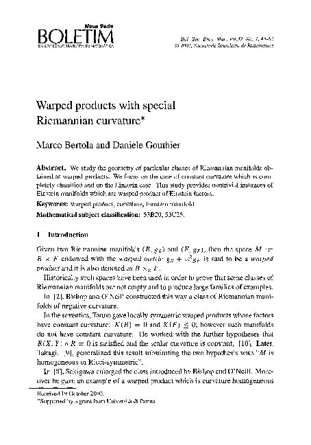 (PDF) Warped Products With Special Riemannian Curvature