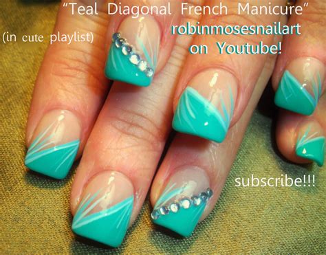 Nail Art by Robin Moses: "teal nail tips" "teal glitter nails" "nail art" "glitter nail tips ...