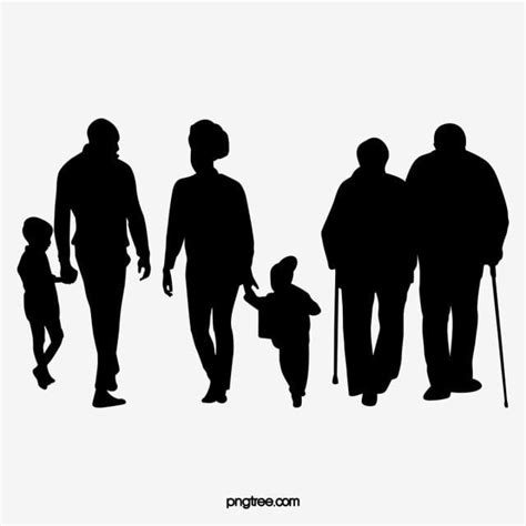 Stick Figure Family Silhouette Transparent Background, Black Family ...