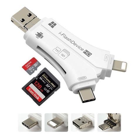 4 in 1 iFlash Drive USB Micro SD &TF Card Reader Adapter for iPhone Android iPad - Walmart.com