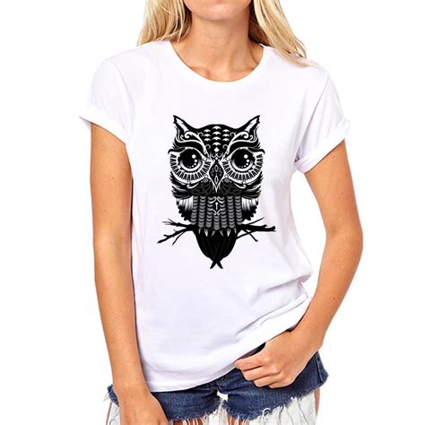 Designer O Neck T Shirts Cool Owl Print Women T Shirt Girl Graphic Muscle Tee Tops Fabric Sexy ...