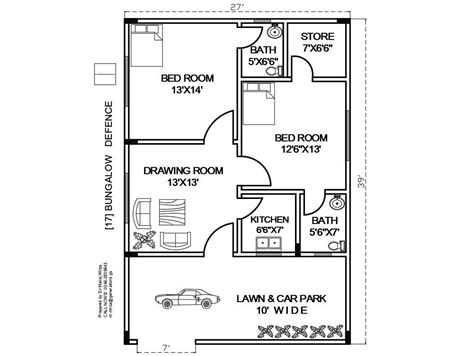 27'X39' Single storey ground floor 2bhk Architectural house plan are ...