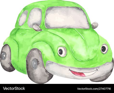 Watercolor cute cartoon car clipart Royalty Free Vector