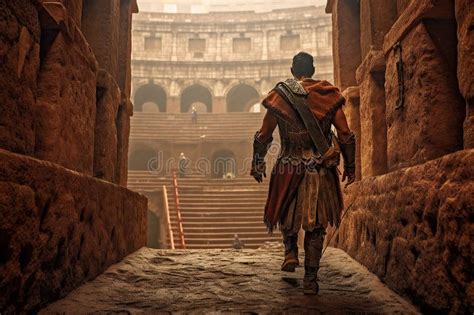 Ancient Roman Gladiator Entering the Colosseum before Battle Generative ...