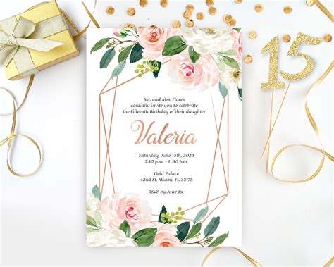 Rose Gold Quinceanera Invitations - LemonWedding