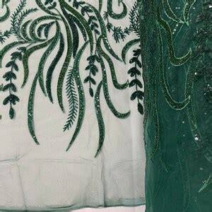 Hunter Green Beaded Fabric by the Yard Embroidered With - Etsy