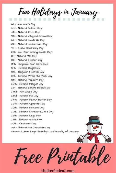 Fun Days to Celebrate in January 2024 (+Free Printable) - The Keele Deal | Wacky holidays ...