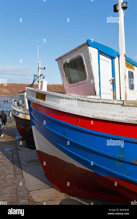 Coble fishing boats on Cable Landing, Filey, North Yorkshire Stock Photo: 28093674 - Alamy