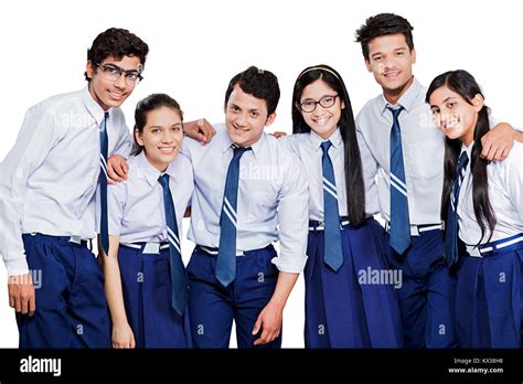 Happy Indian Group Teenager School Students Friends Standing Together Stock Photo - Alamy