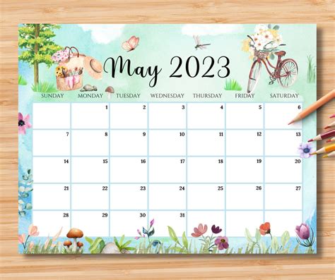 EDITABLE May 2023 Calendar Hello Spring With Colorful - Etsy