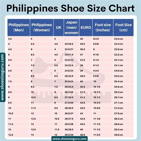 Philippines Shoe Size Conversion Chart » US | UK | EURO