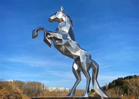 Mirror Polishing Large Art Animal Jumping Metal Horse Sculpture