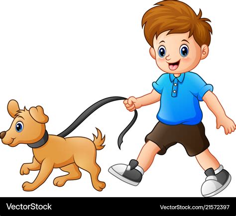 Little boy walking with his dog Royalty Free Vector Image